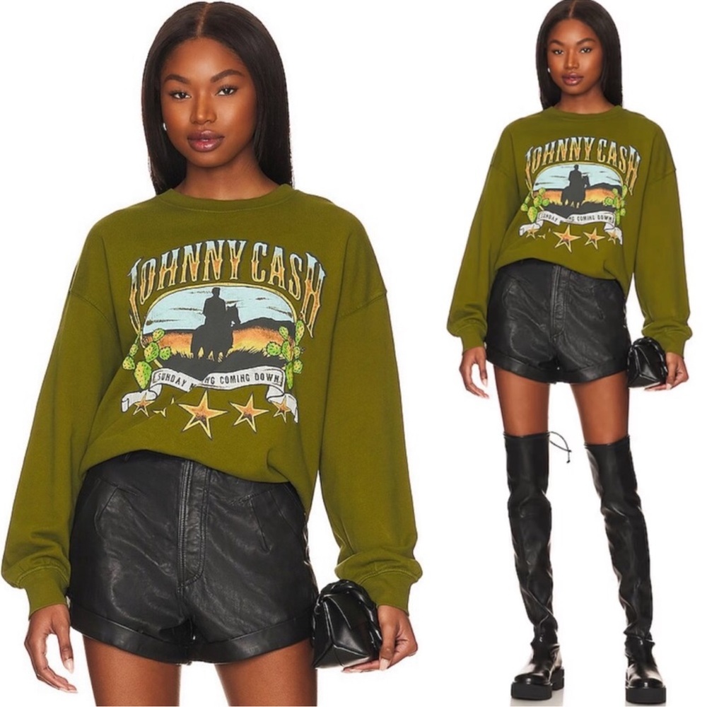 Daydreamer Johnny Cash Sunday Morning Crewneck Sweatshirt Green